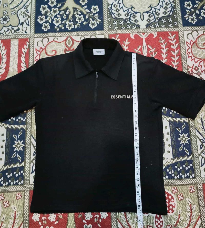 ESSENTIALS Black Zip Polo T-Shirt