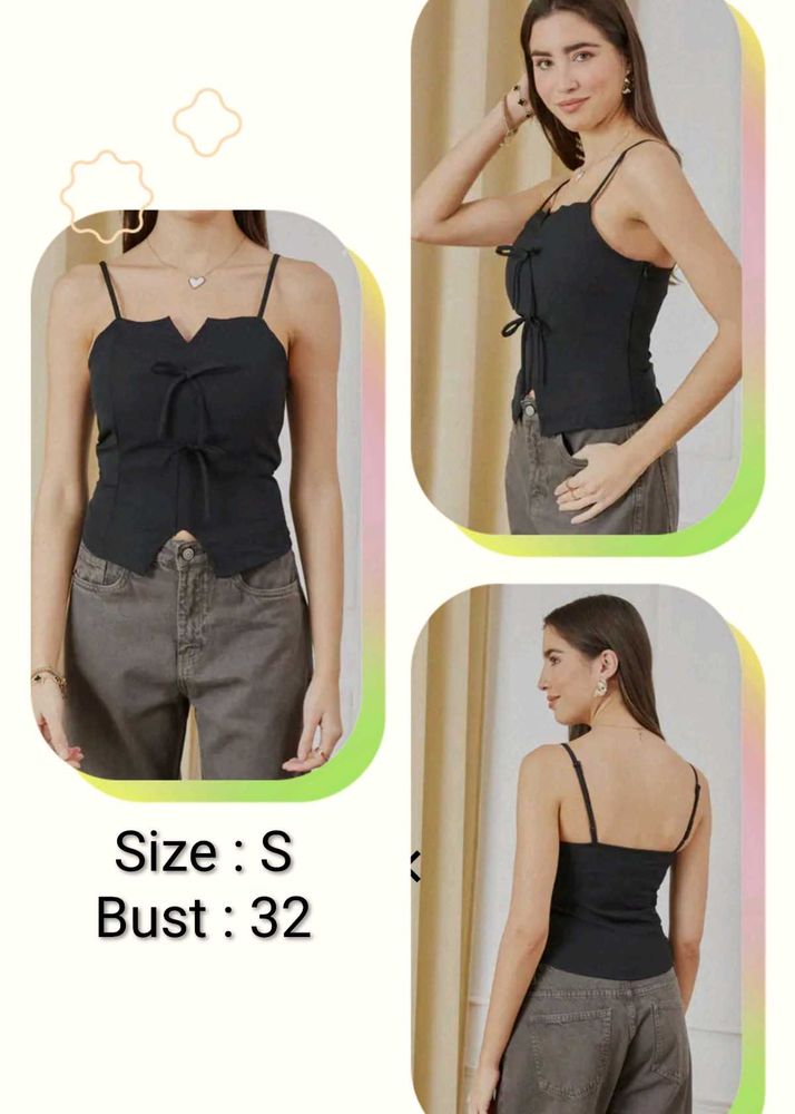 Cute Black Tie-Front Cami Top