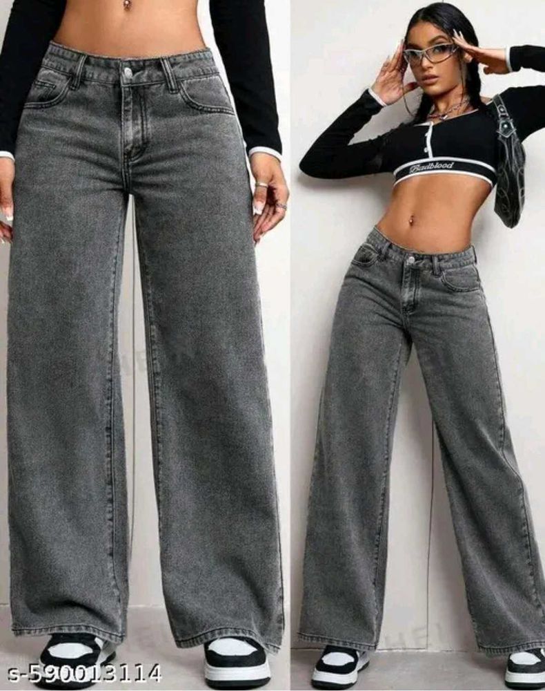Stylish Grey Wide-Leg Jeans