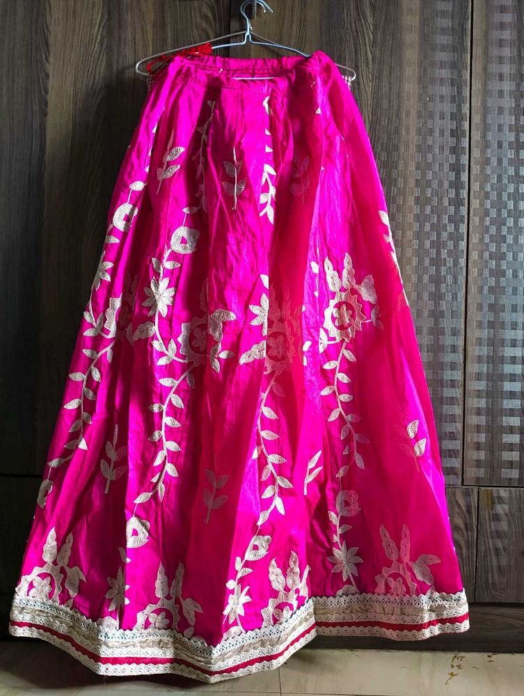 Vibrant Pink floral Embroidered Skirt