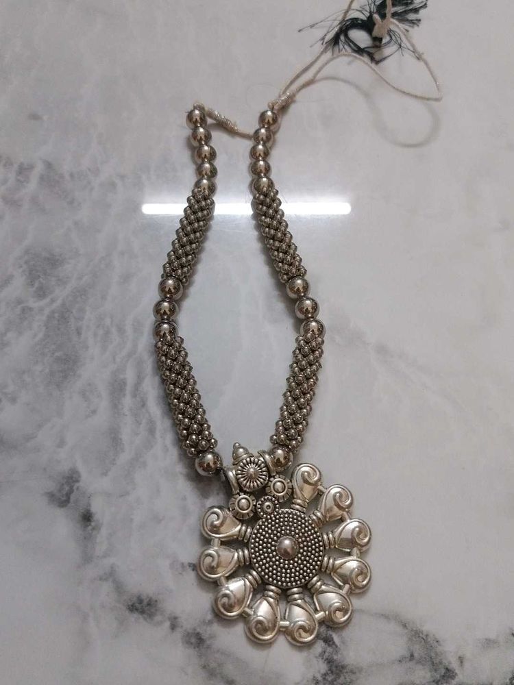 Oxidized Silver Ethnic Necklace