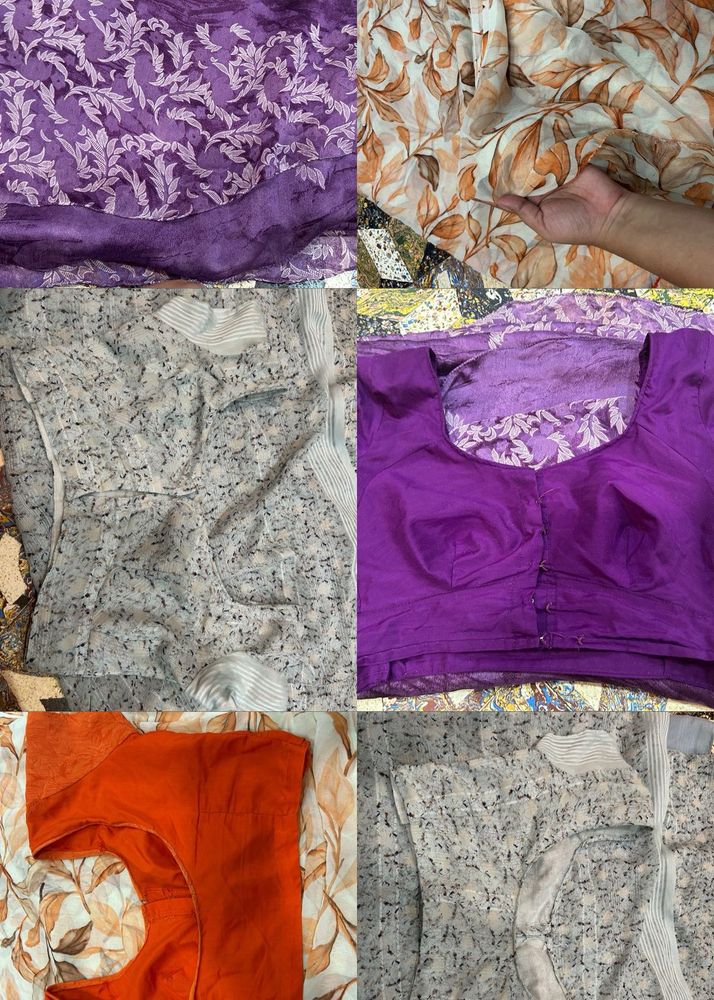 Beautiful 3 Saree Set - Orange, Purple and Grey