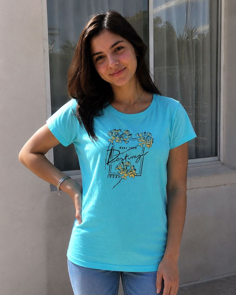 Women’s Sky Blue Graphic Printed T-Shirt