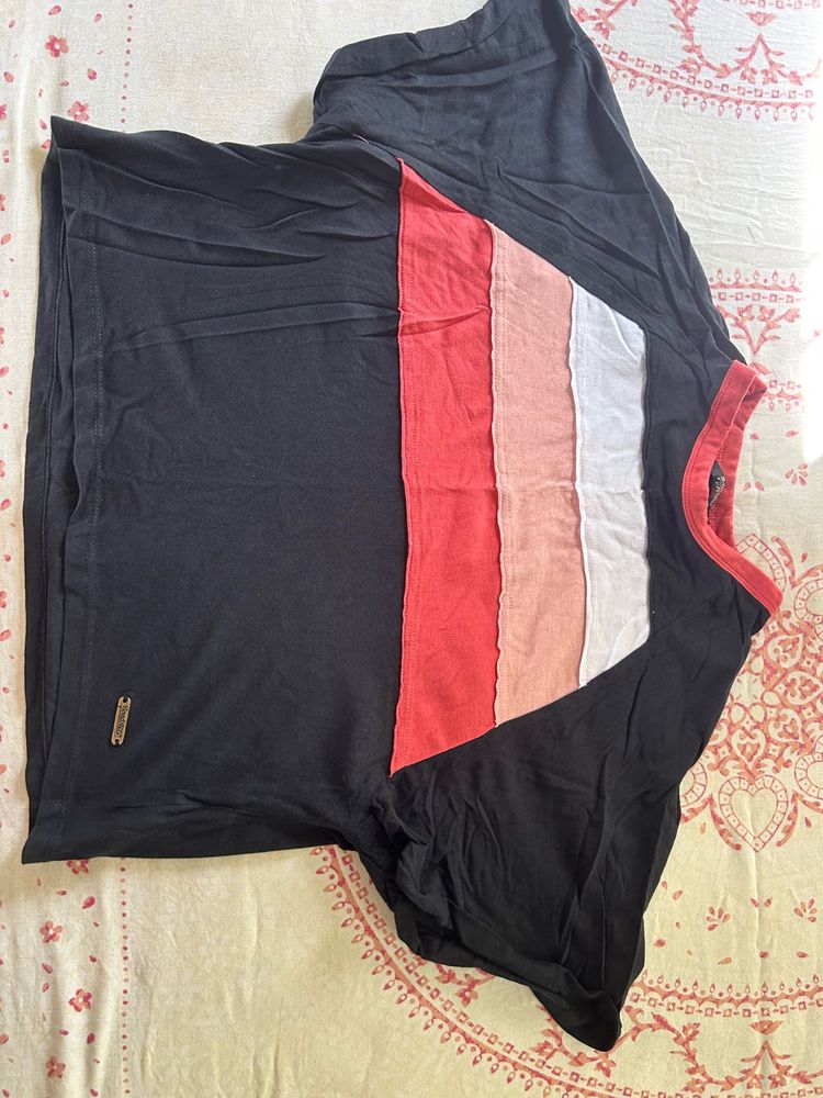 Black T-Shirt with Color Block Detail