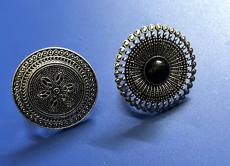 Silver Plated Adjustable Finger Rings (Set Of 2)