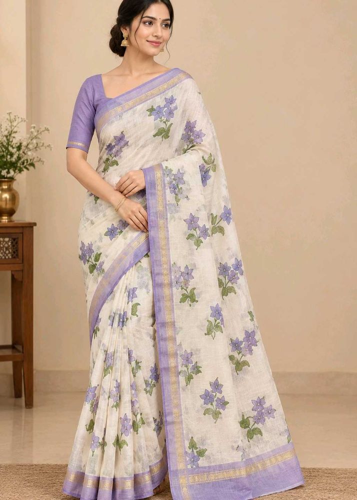 Cream Floral Saree