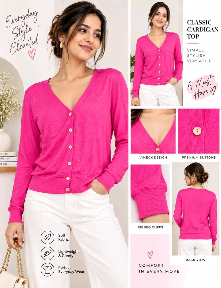 Classic V-Neck Cardigan Top