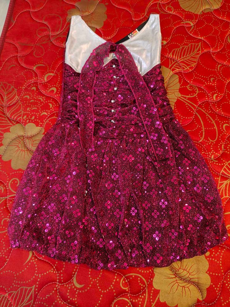 Magenta Sequined Party Wear Frock
