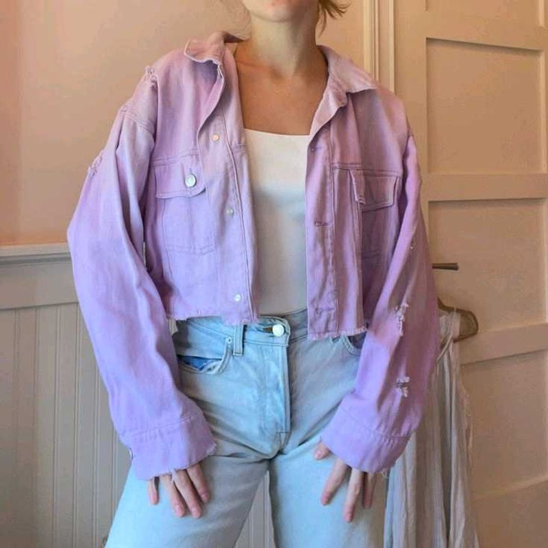 ⋆. 𐙚 ˚ Lilac Cropped Denim Jacket