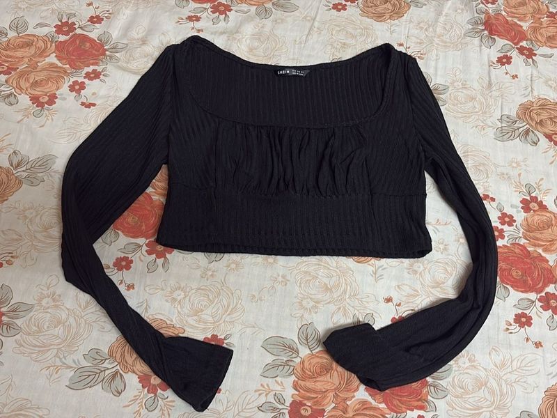 Shein Black Ribbed Long Sleeve Top