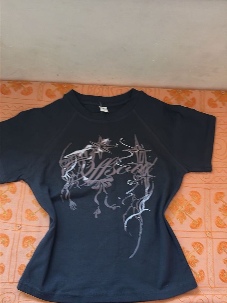 Y2K goth Black crop T-Shirt