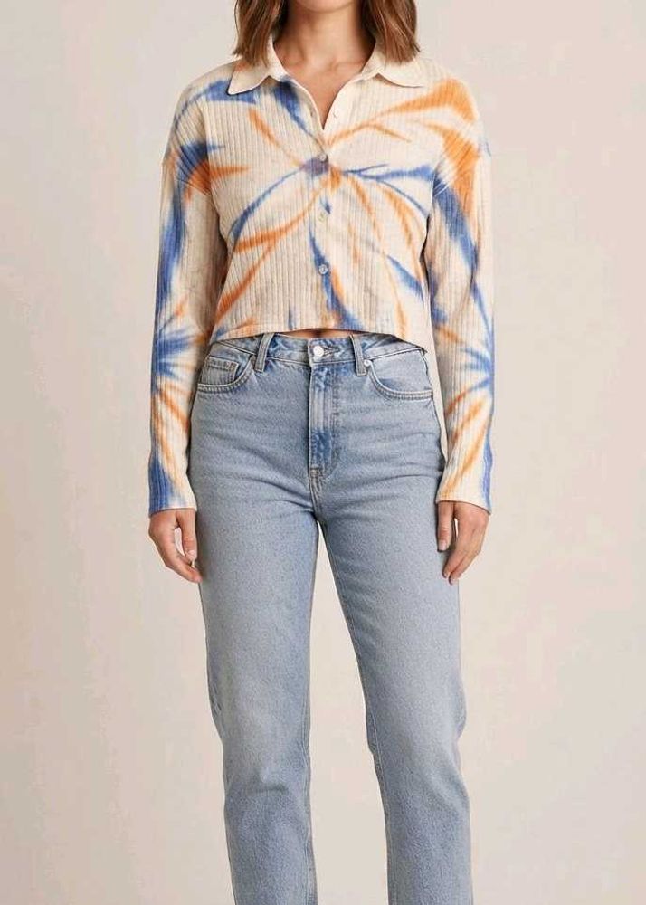 Ribbed Tie-Dye Long Sleeve Top