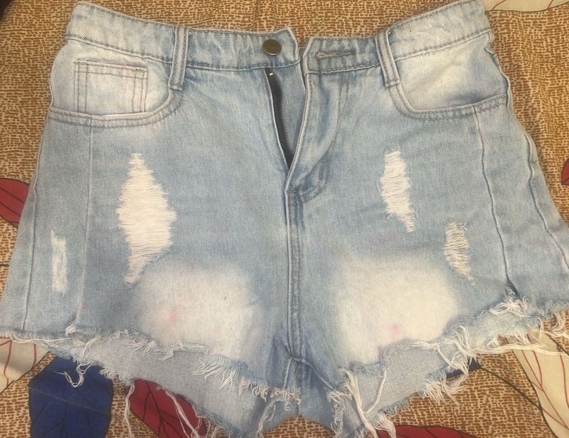 Light Wash Distressed Denim Shorts