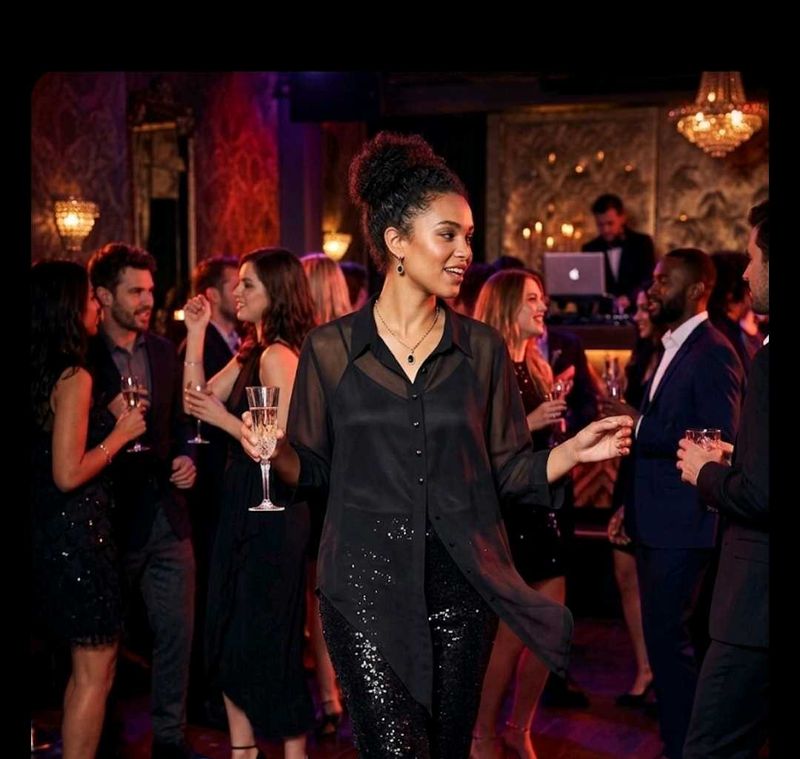Chic Black Sheer Button-Up transparent Tunic
