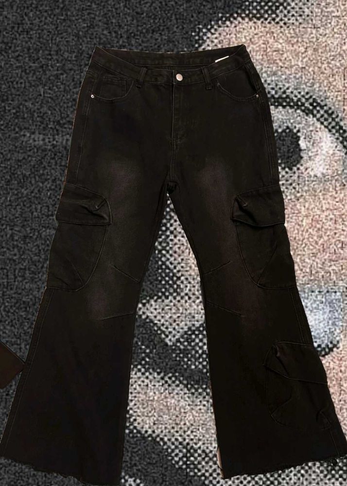 Black Cargo Flare Jeans