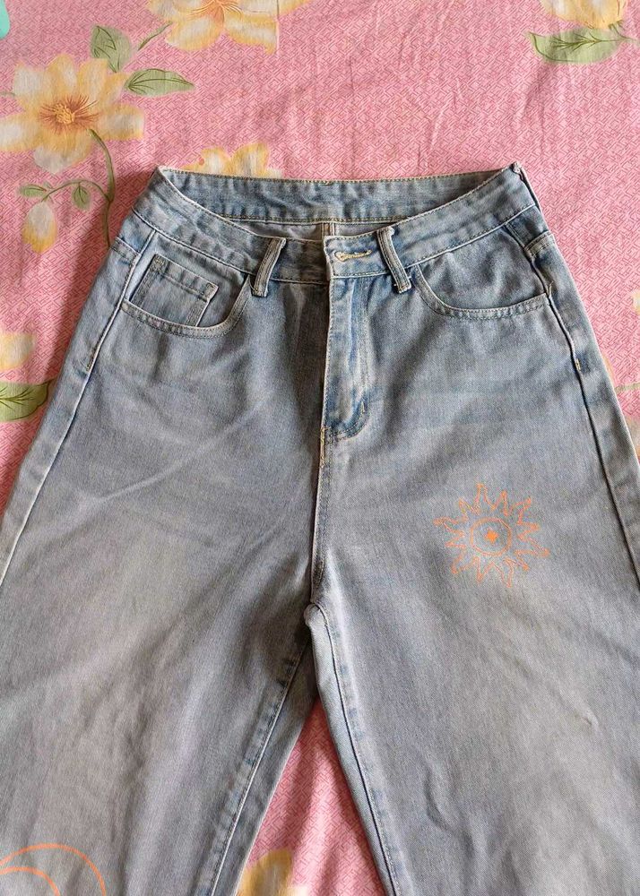 high waist light Wash Wide Leg Jeans