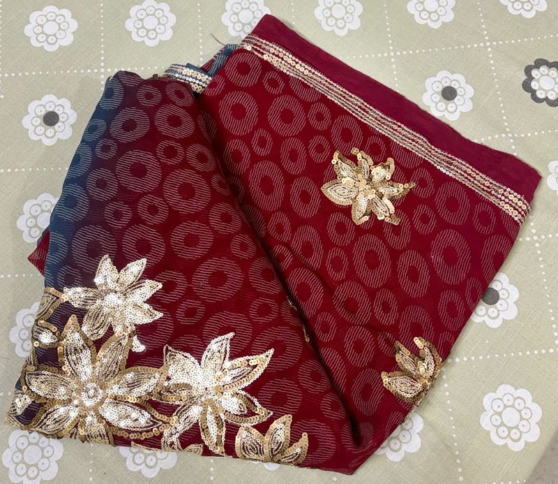Vintage Red Sequin Saree