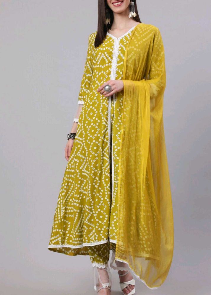 Yellow Bandhani Print Kurta Set with Dupatta