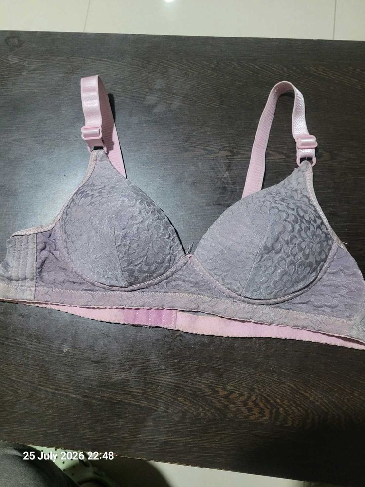 Stylish Pink and Grey Lace Bra