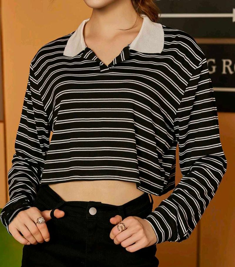 Savana Striped Cropped Polo Shirt