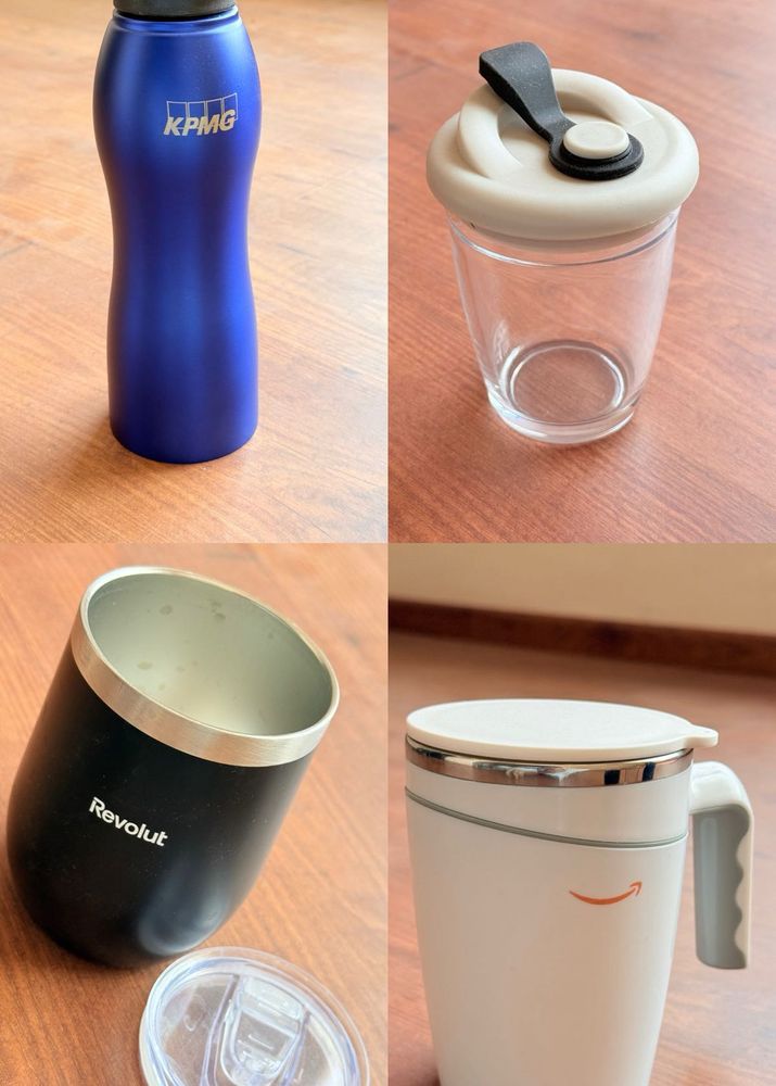 Set of 4 - Modern White Travel Mug with Lid