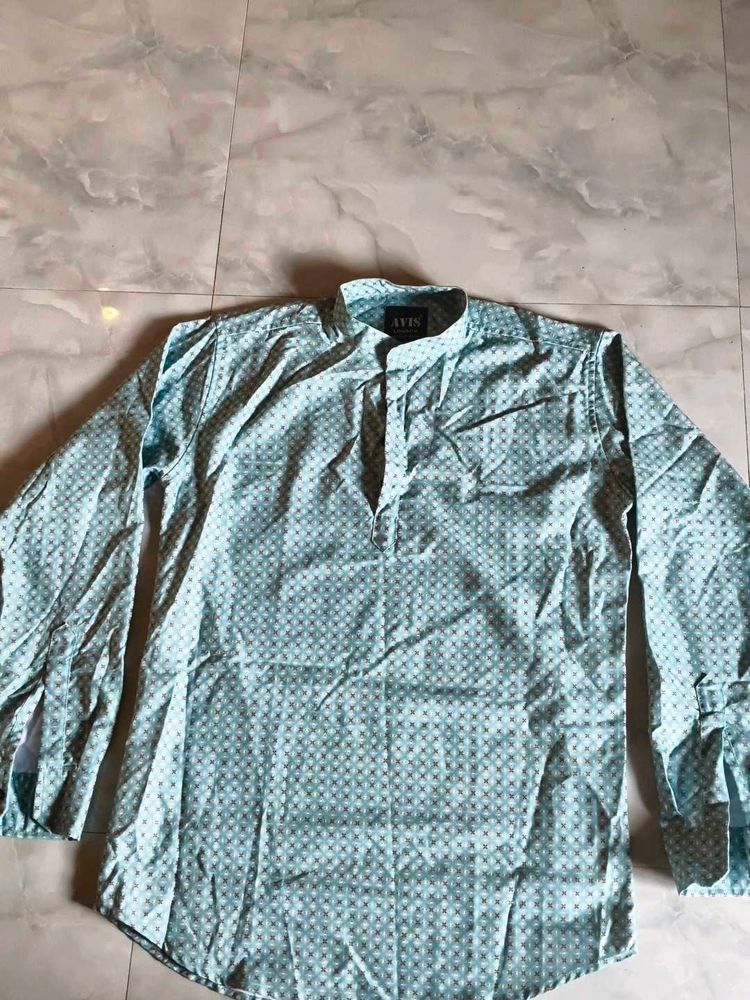 Men's Light Blue Printed Kurta