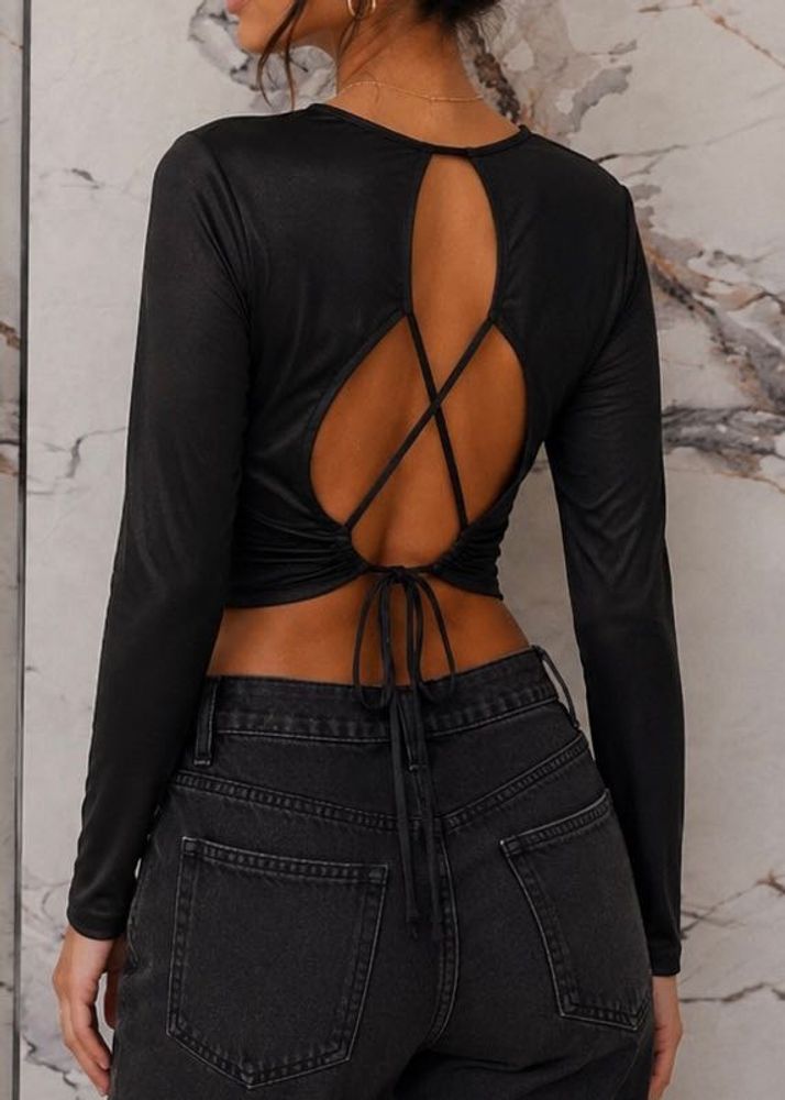Black Long Sleeve Crop Top