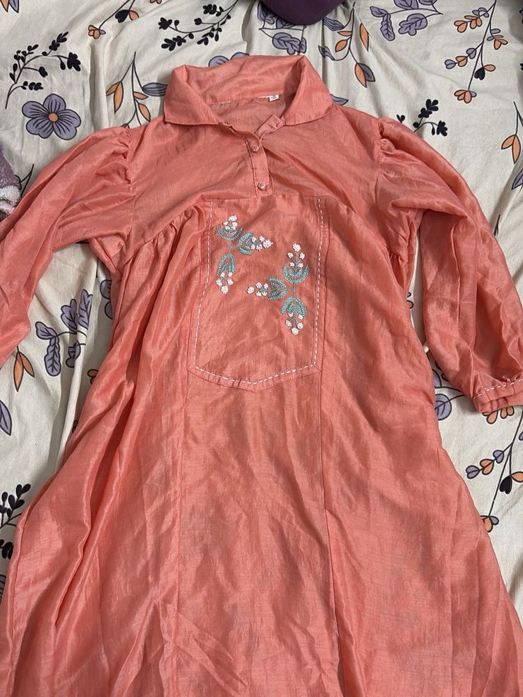Beautiful Peach Embroidered Kurta