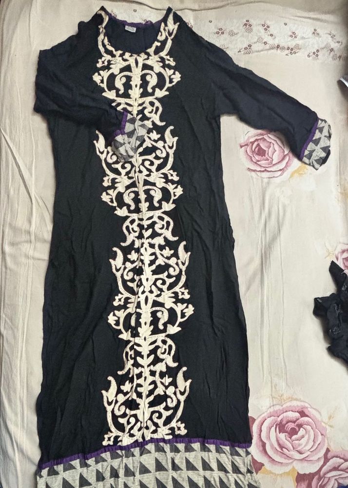 Elegant Embroidered Black Kurta