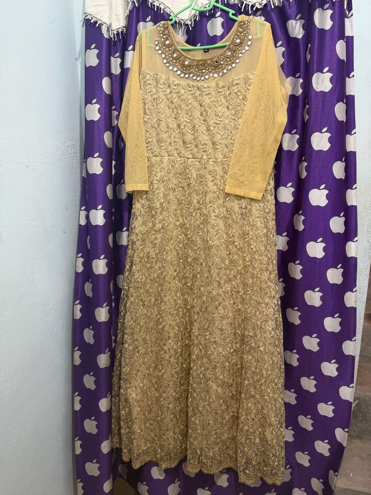 Elegant Gold Embroidery Maxi Gown