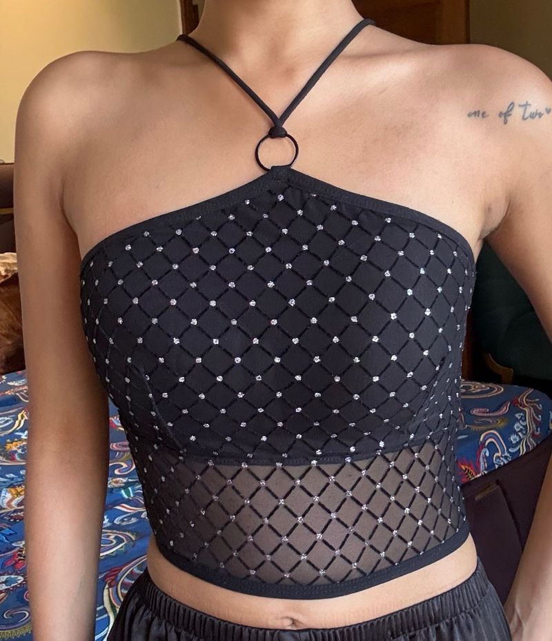 Sparkly Halter Neck Crop Top