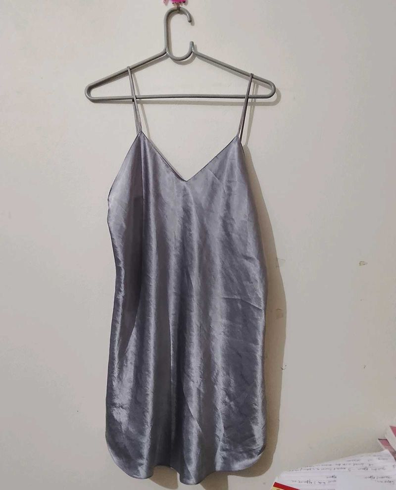 silver-toned, satin  slip dress