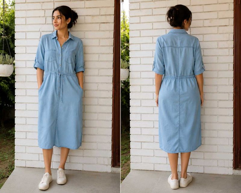 Faded Denim shade Cotton Shirt Dress