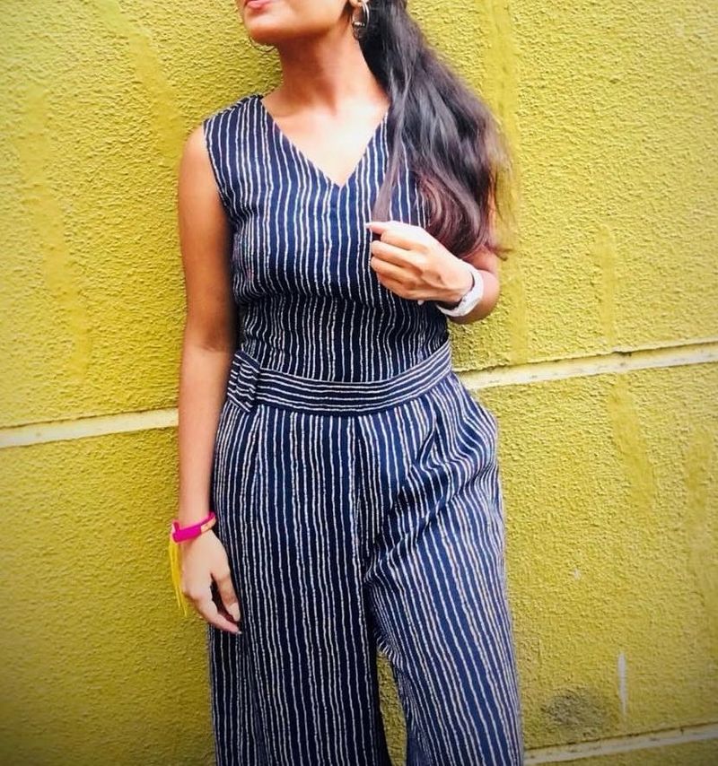 Striped V-Neck Sleeveless Jumpsuit