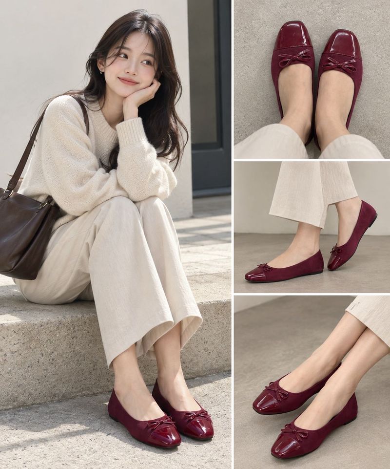Chic Burgundy Ballet Flats with Bow Detail