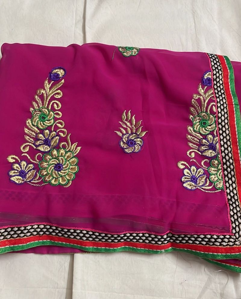 Vibrant Pink Embroidered Saree