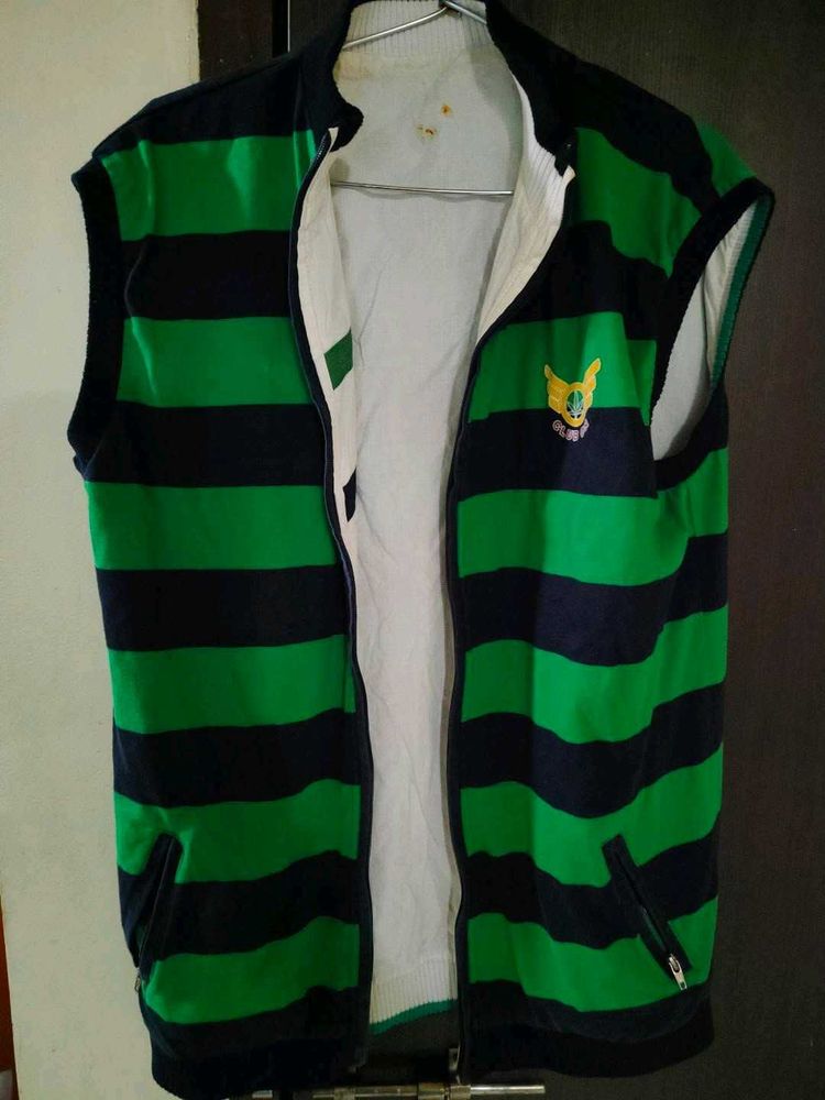 Striped Sleeveless Zip-Up Vest