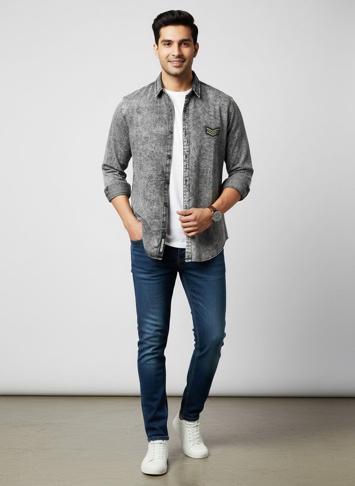 Roadster Grey Washed Denim Shirt