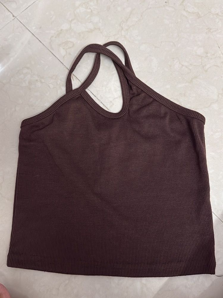 Brown Ribbed Tank Top