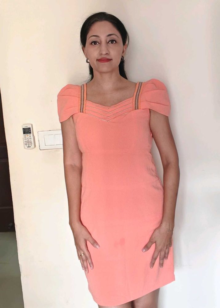 Coral Puff Sleeve Dress