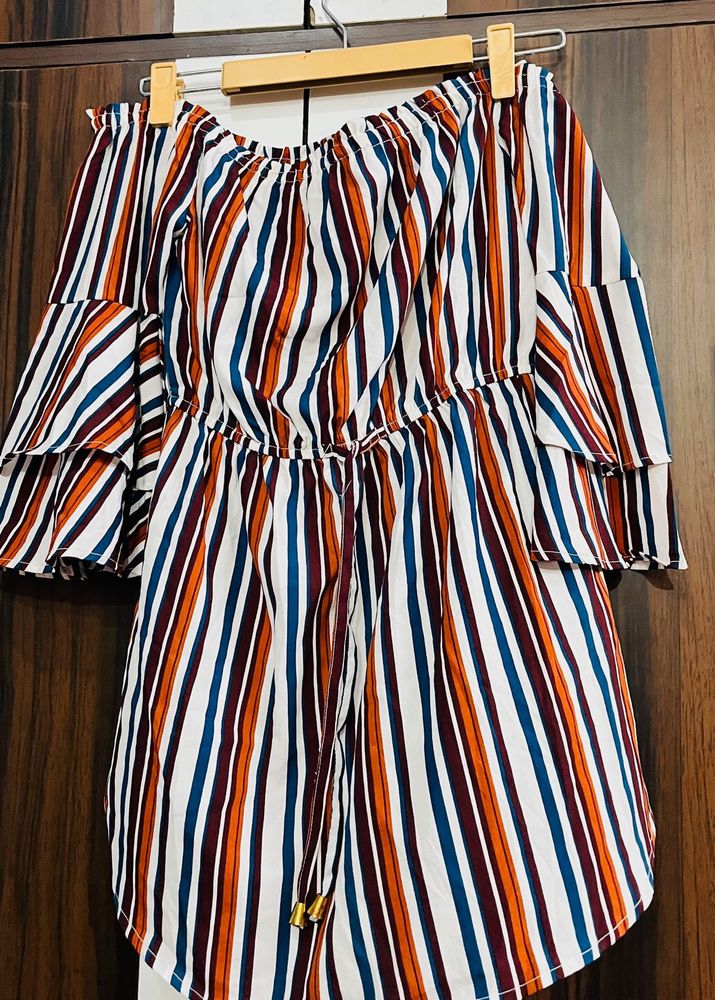 Striped Off-Shoulder Ruffle Top