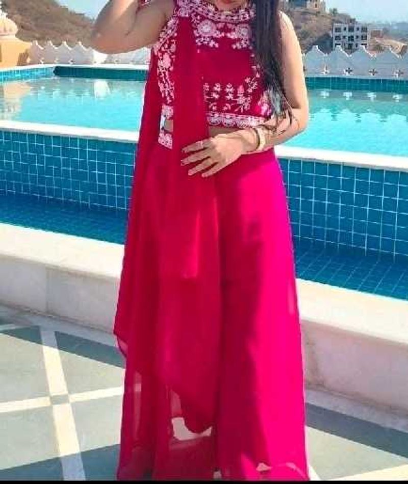 Vibrant Pink Embroidered Fusion Outfit