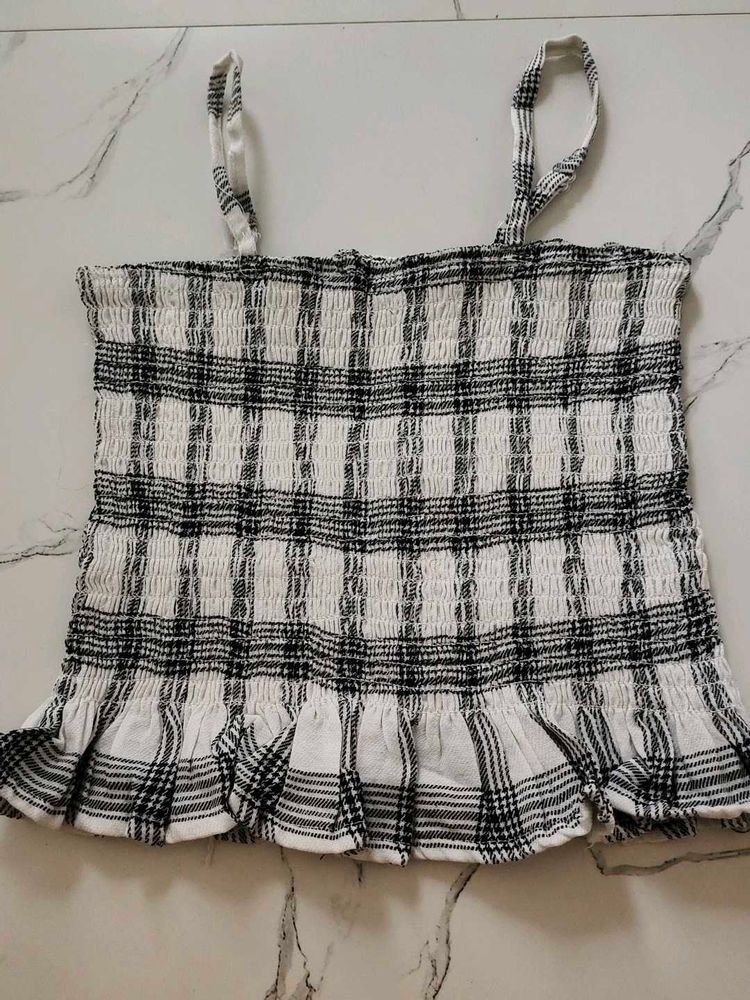 Black &amp; White Plaid Smocked Top