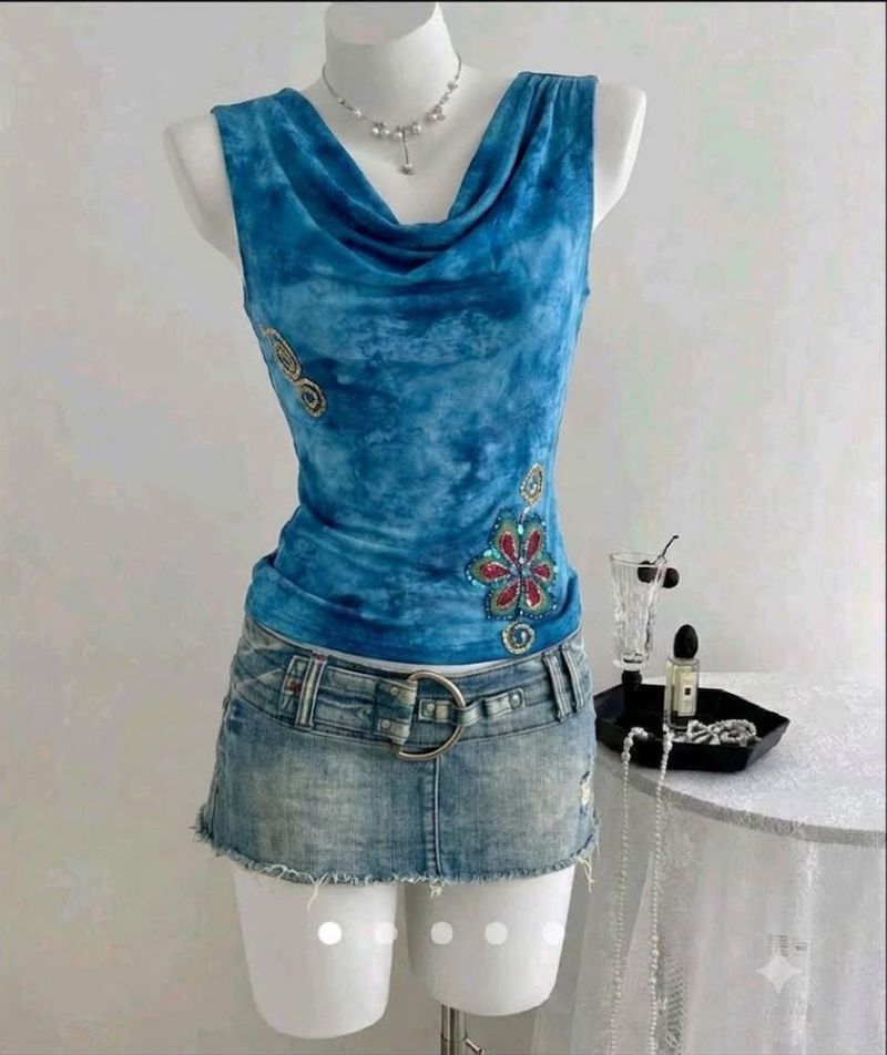 y2k Mermaidcore cowl neck top
