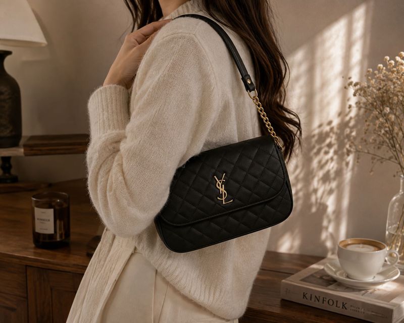 Chic Black YSL  Quilted Shoulder Bag