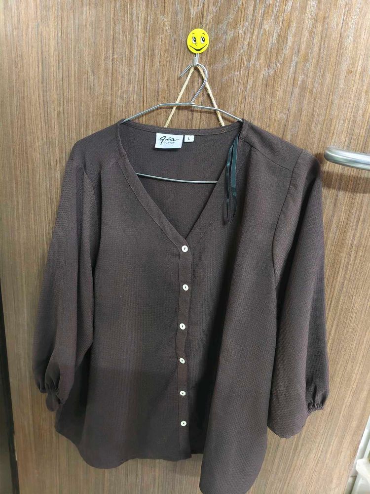 Gia Curves by Westside Dark Brown Crinkle V-Neck B