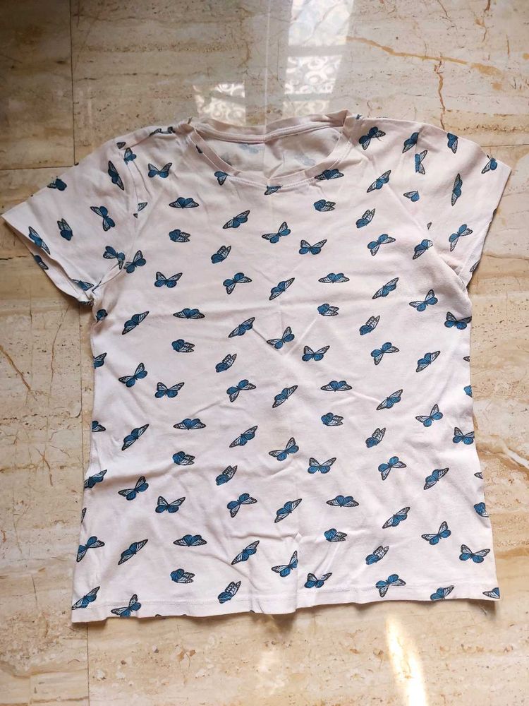 Cute Butterfly Print Regular T-Shirt