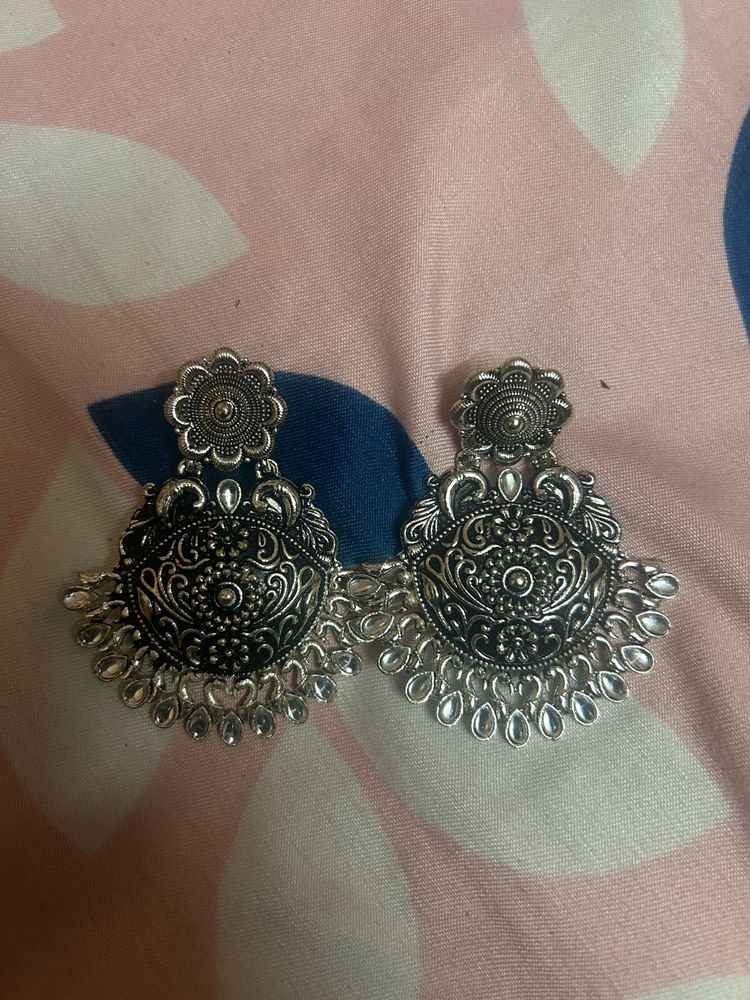 Oxidized Silver Jhumka Earrings