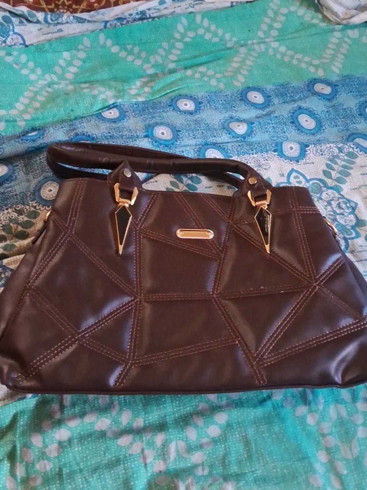 Brown Geometric Patterned Handbag