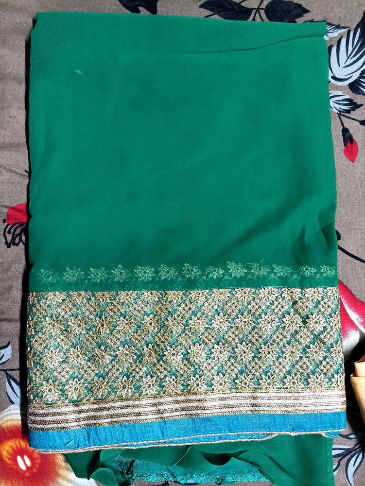Green Saree with Golden Embroidery